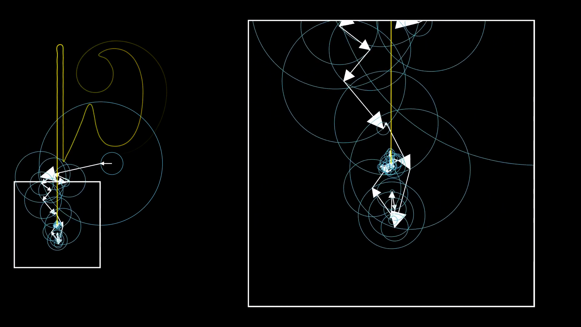 Single path Fourier drawing with zoomed camera